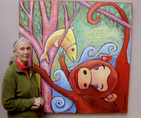 Artist: Debbie Tomassi, Title: Jane Goodal with "Kindly Let Me Help You..." - click for larger image