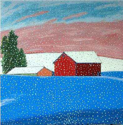 Artist: Pat Tolle, Title: Snowing on Red Barns - click for larger image