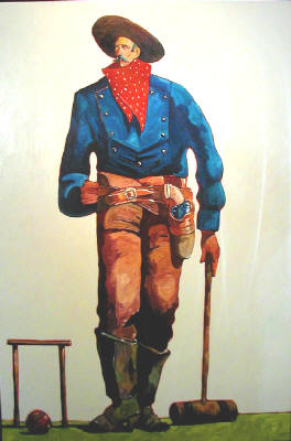 Artist: Thom Ross, Title: Cowboy playing Croquet - click for larger image