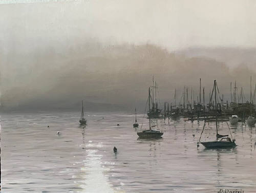 Artist: Debbie Daniels, Title: Foggy Morning over Fisherman's Bay - Study - click for larger image