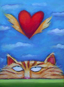 Artist: Debbie Tomassi, Title: Cat and Love Bird I - click for larger image