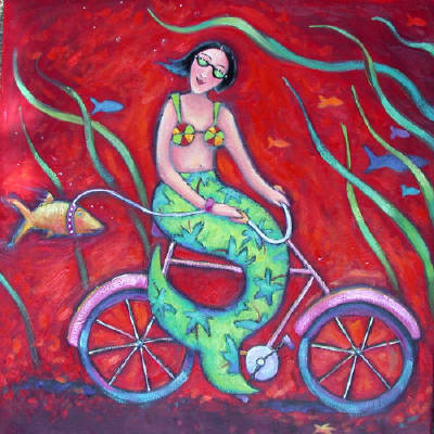 Artist: Debbie Tomassi, Title: Mermaid on Bicycle - click for larger image