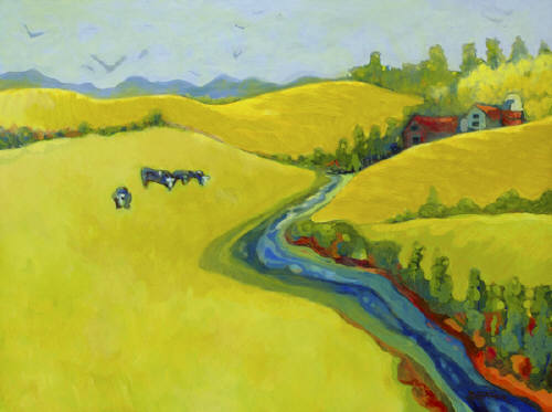 Artist: Don Tiller, Title: Green Fields with Blue Cows - click for larger image