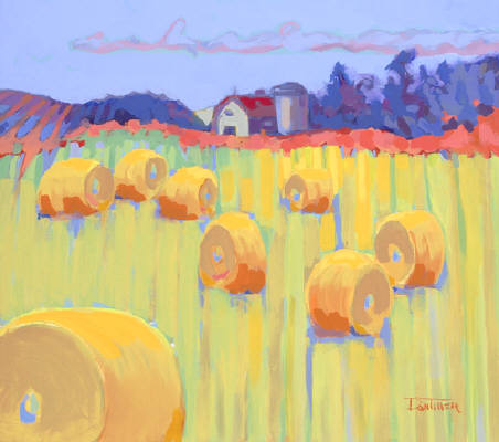 Artist: Don Tiller, Title: Hay Bales with Barn - click for larger image