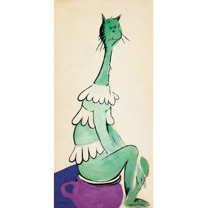 Artist: Dr. Seuss  , Title: Greenish Cat on Pinkish Pot - click for larger image