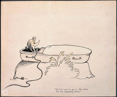 Artist: Dr. Seuss  , Title: "Oh, I'd Love to go to the Party, but I'm Absolutely Dead" - click for larger image