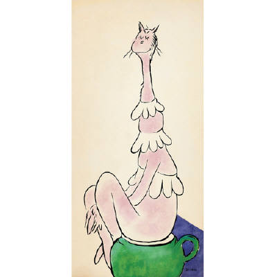 Artist: Dr. Seuss  , Title: Pinkish Cat on Greenish Pot - click for larger image