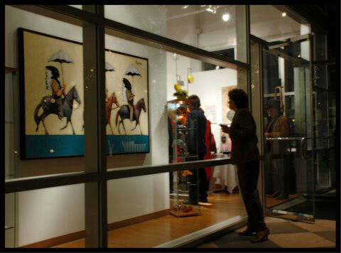 Artist: Gallery Event Photos, Title: Thom Ross' Indians with umbrellas - click for larger image