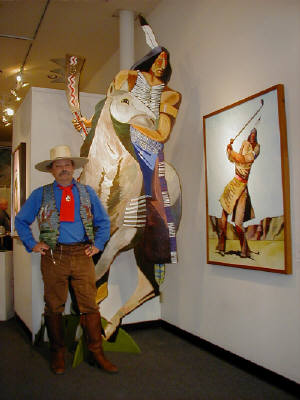 Artist: Gallery Event Photos, Title: Thom Ross and one of his cut-outs for "Custer's Last Stand" - click for larger image