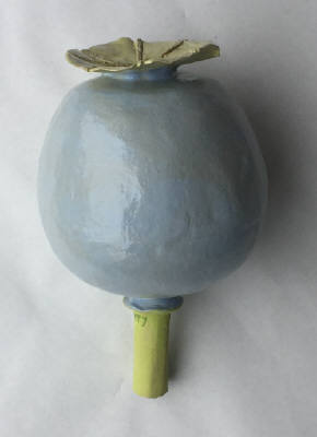 Artist: Gina Holt, Title: Blue Poppy Pod (3 available with stand and rock base) - click for larger image