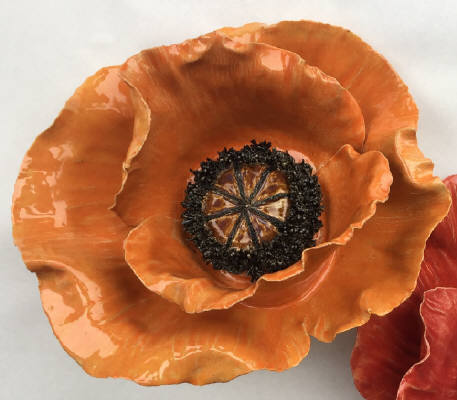 Artist: Gina Holt, Title: Small  Outdoor Oriental Poppy - Orange (with stand and rock base) - click for larger image