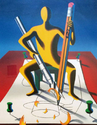 Artist: Mark Kostabi, Title: Careful with that axe Eugene - click for larger image