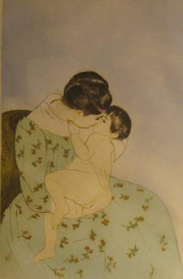 Artist: Mary Cassatt, Title: (After) The Ten - Mother's Kiss - click for larger image