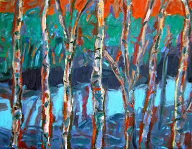 Artist: Pat Tolle, Title: Orange Trees on River - click for larger image