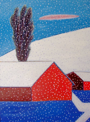 Artist: Pat Tolle, Title: Snowy Red Barns - click for larger image