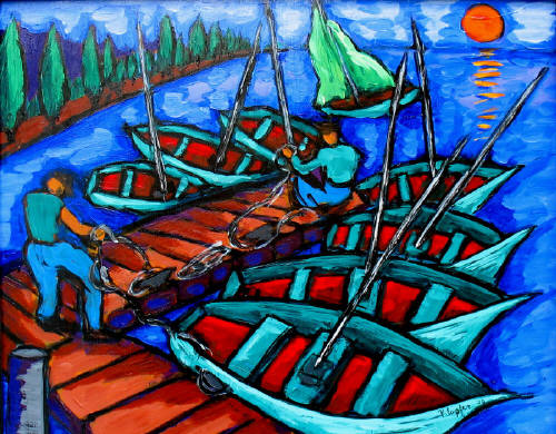Artist: Rich Klopfer, Title: Dock and Boats - click for larger image