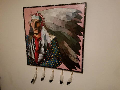 Artist: Thom Ross, Title: Indian with Pheasant Feathers (c) - click for larger image