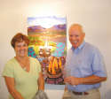 Gallery Event Photos - Kay Plimpton shares a photo op with her new painting and pal Tim.